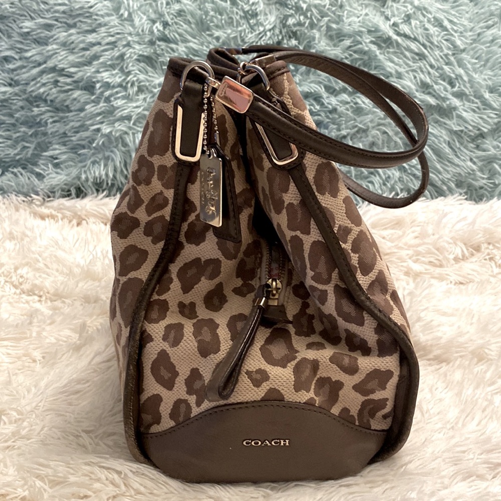 Coach leopard print handbag. 12.5inW/11inH. - Picture 2 of 15